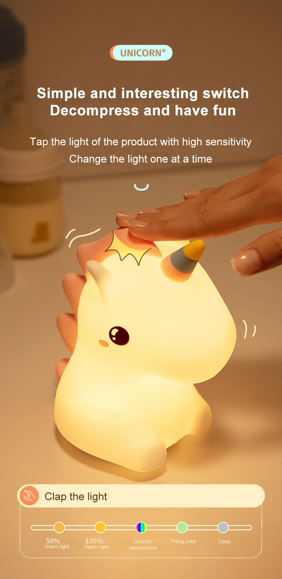 Unicorn Silicone Night Light Rechargeable