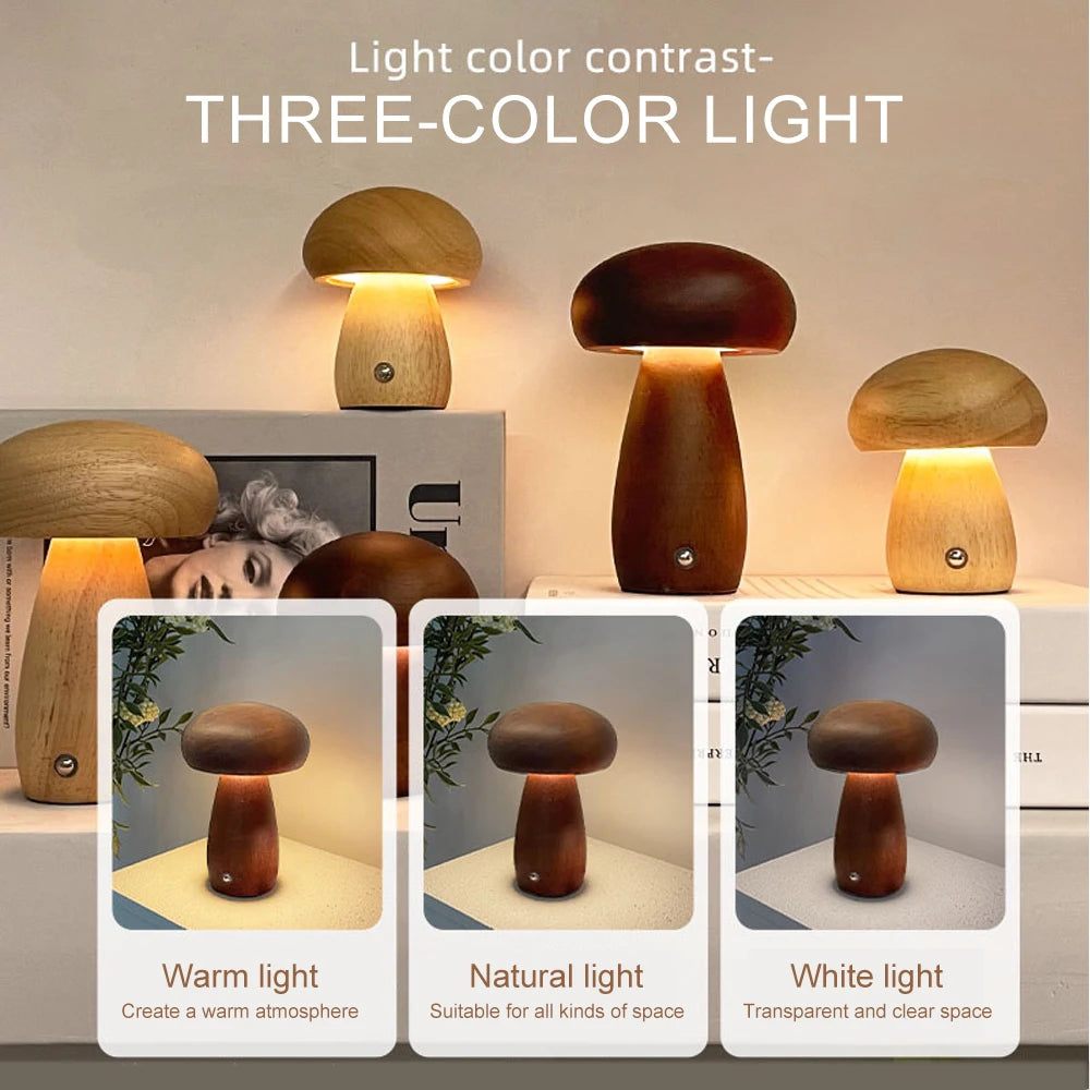 Mushroom Wooden Night Light Rechargeable