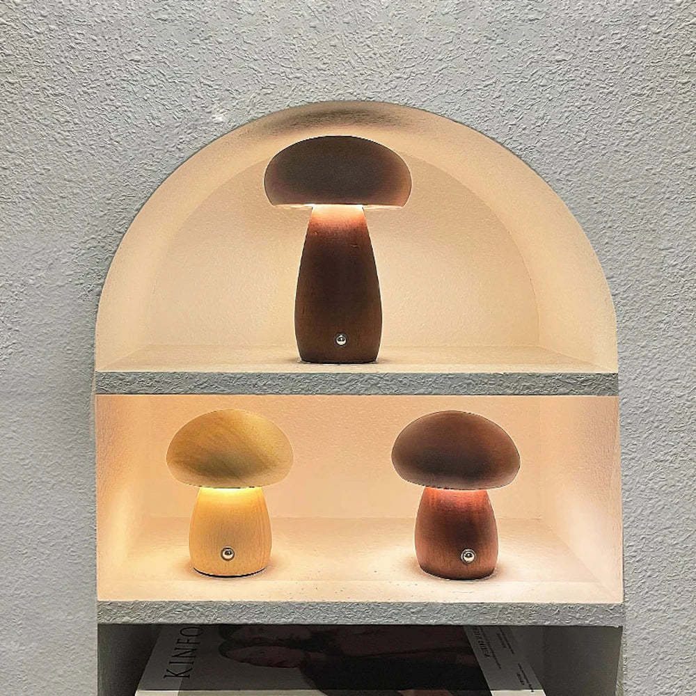 Mushroom Wooden Night Light Rechargeable