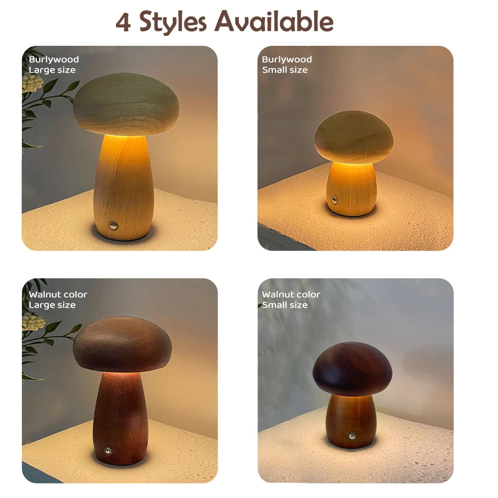 Mushroom Wooden Night Light Rechargeable