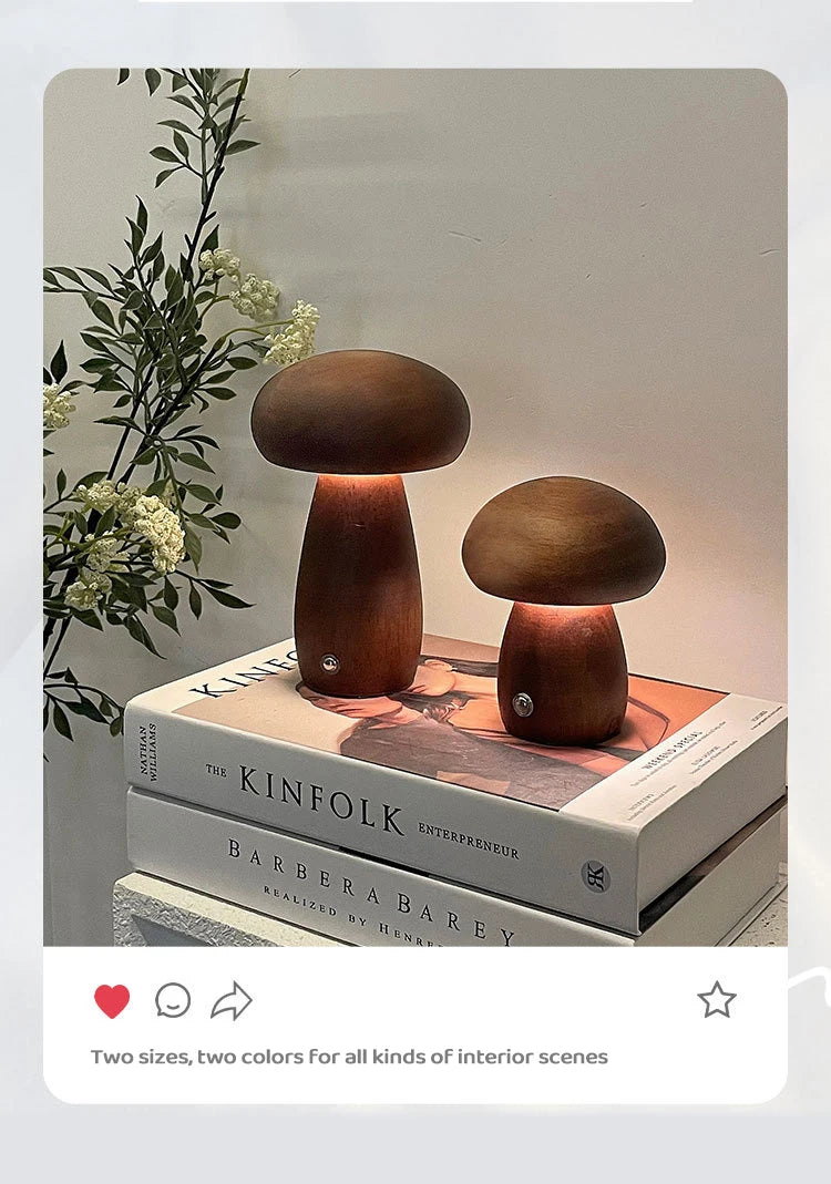 Mushroom Wooden Night Light Rechargeable