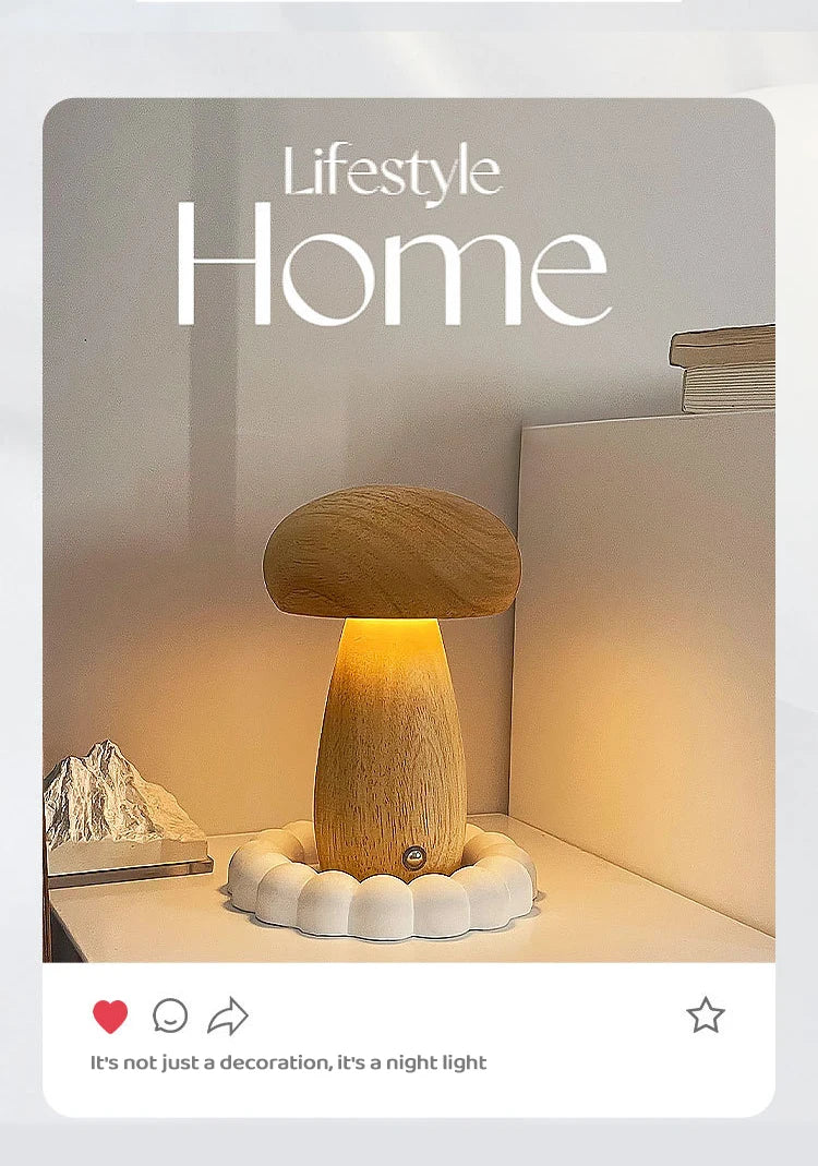 Mushroom Wooden Night Light Rechargeable