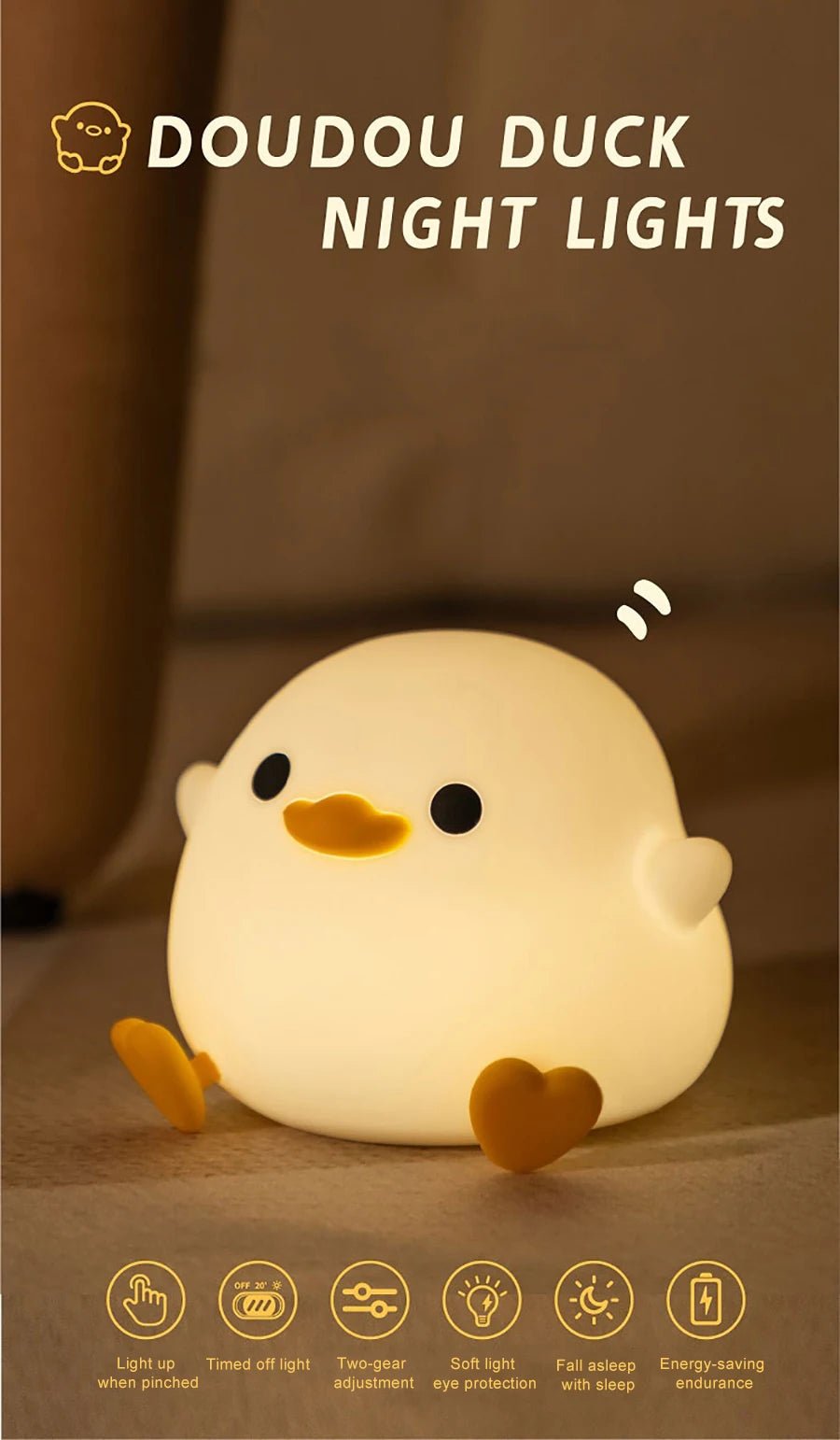 Cute Duck Sillicon Night Light Rechargeable