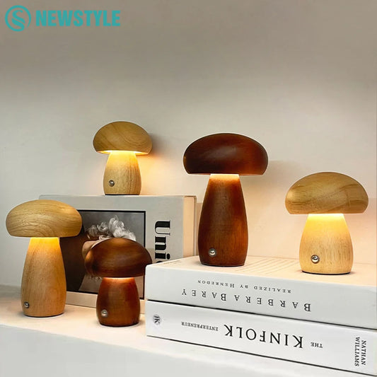 Mushroom Wooden Night Light Rechargeable