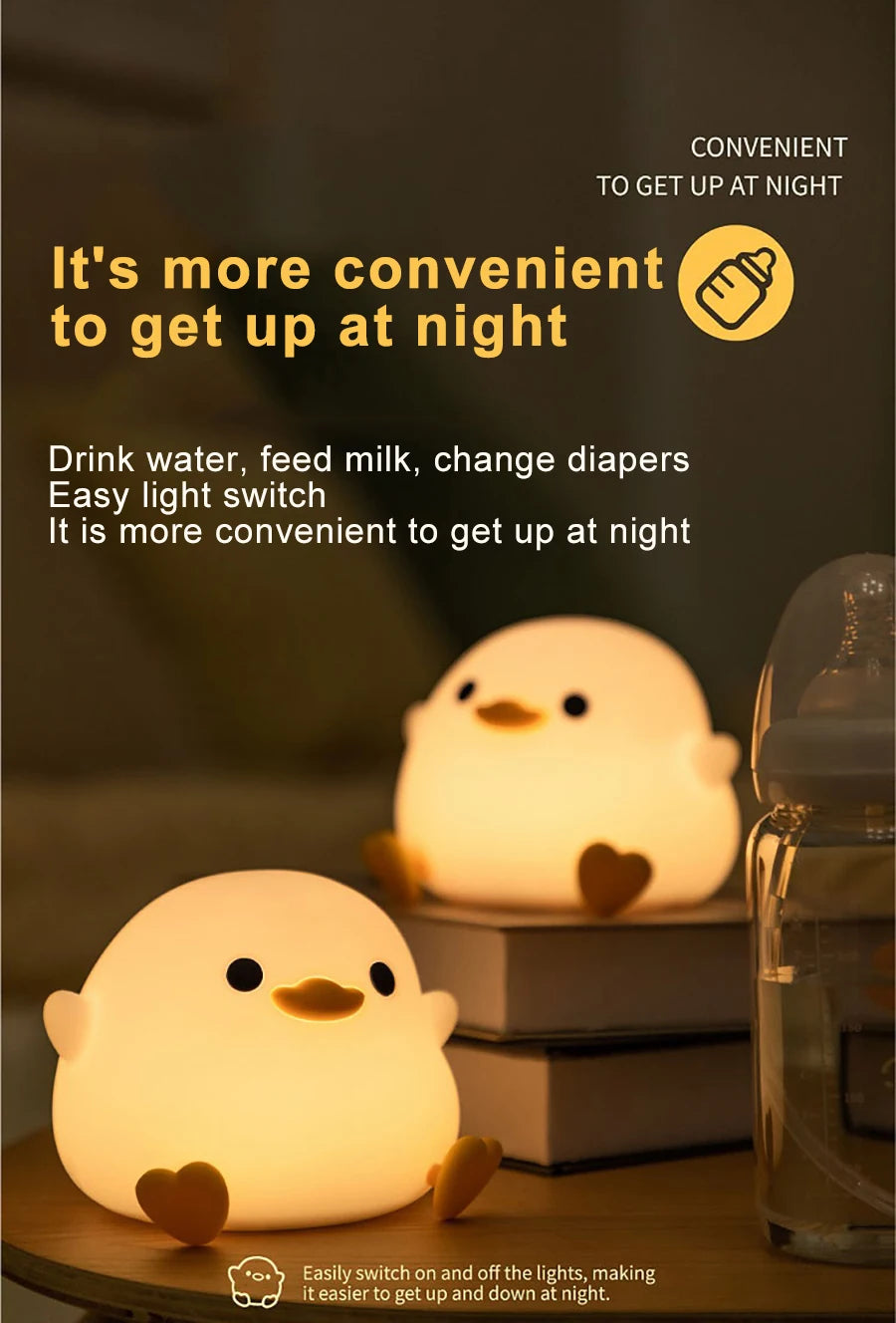 Cute Duck Sillicon Night Light Rechargeable